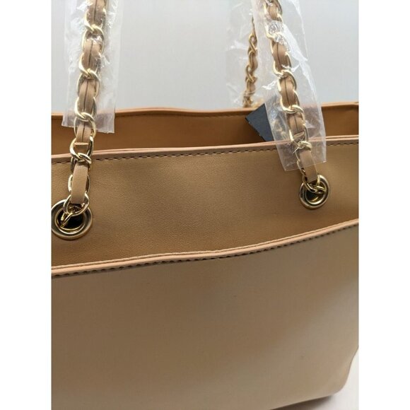 Bebe Allegro Faux-leather Medium Tote + Card case Charm 2 Piece Set - Tan - Picture 6 of 16